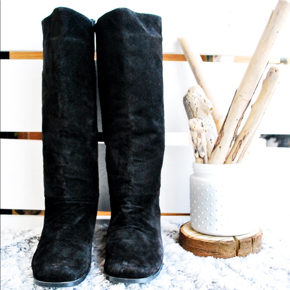 Classique Black Faux Suede Tall Boots Size8W (J10)